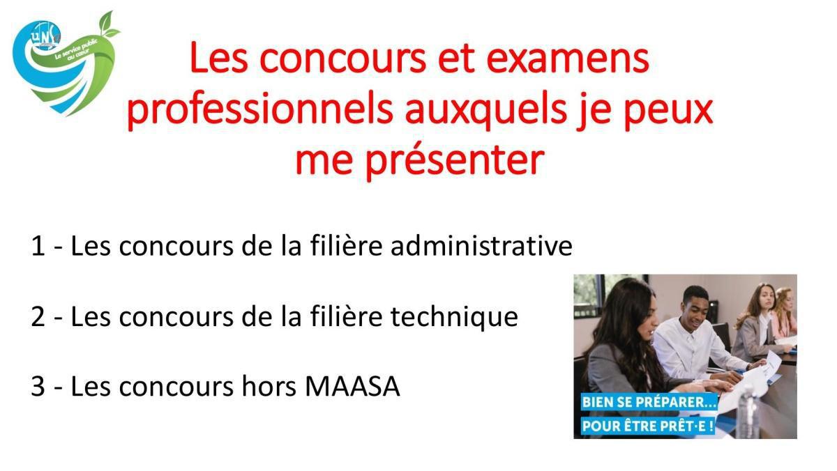 Les concours et examens professionnels auxquels je peux me présenter