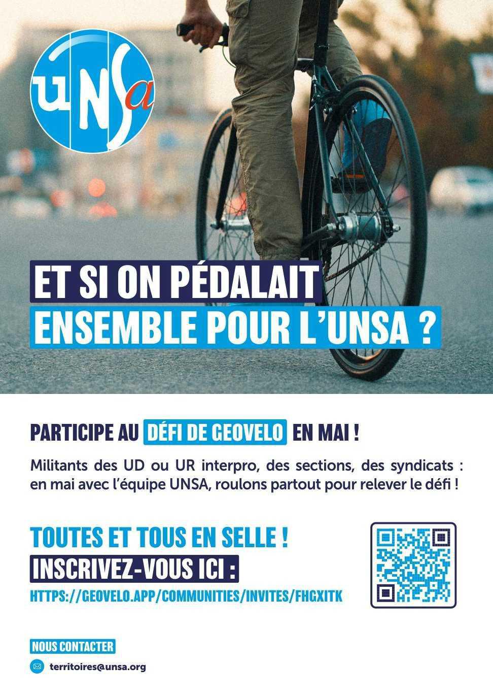 Mai à vélo : roulez et engrangez des kilomètres pour l'UNSA ! Mai à vélo : roulez et engrangez des kilomètres pour l'UNSA !