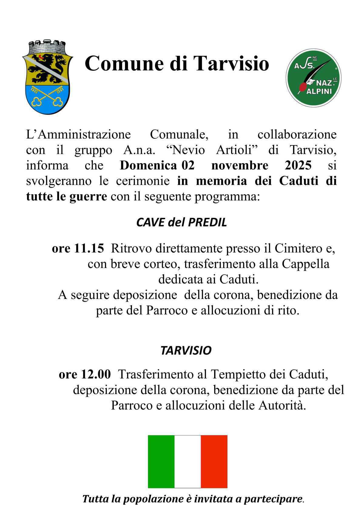 Cerimonie in memoria dei Caduti di tutte le guerre (dalle ore 11.15)