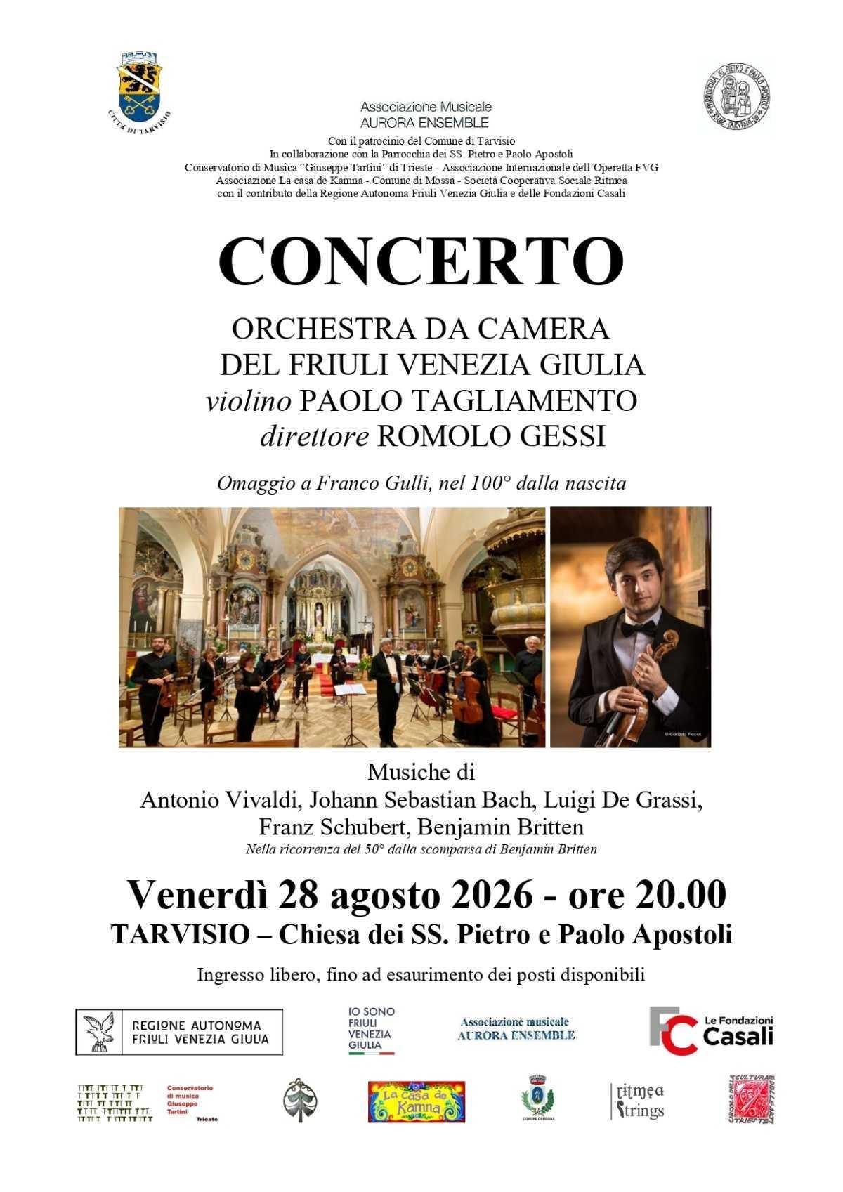 Concerto Orchestra da camera del Friuli Venezia Giulia (Inizio ore 20.00)