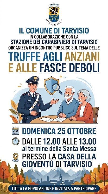 Incontro Pubblico sul Tema delle Truffe agli Anziani e alle Fasce Deboli (dalle ore 12:00 alle 13:00)