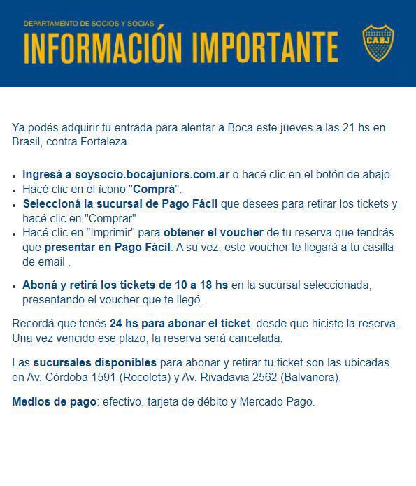 Adquirí tu entrada para alentar a Boca vs. Fortaleza