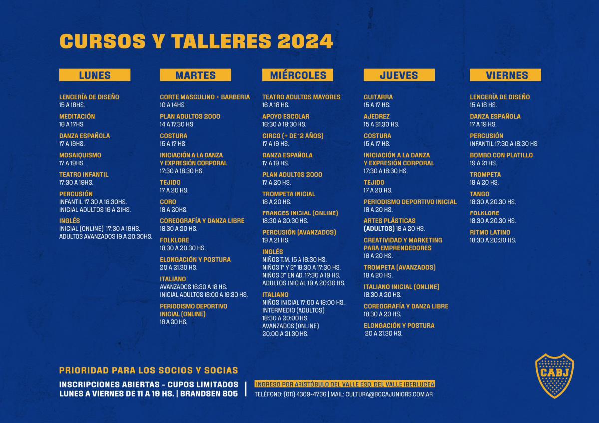 Los cursos y talleres de Boca