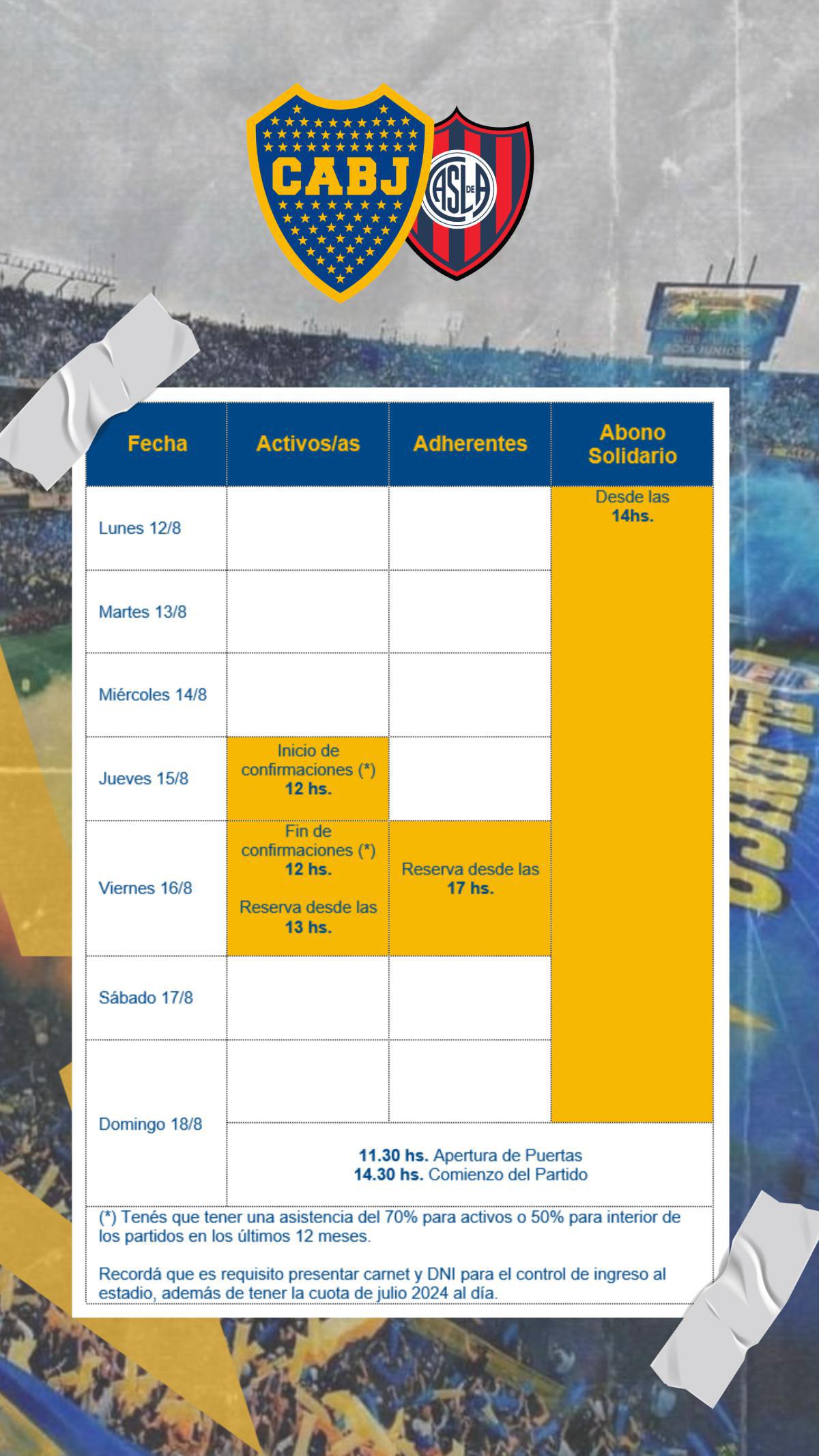 Info importante para el próximo partido contra San Lorenzo