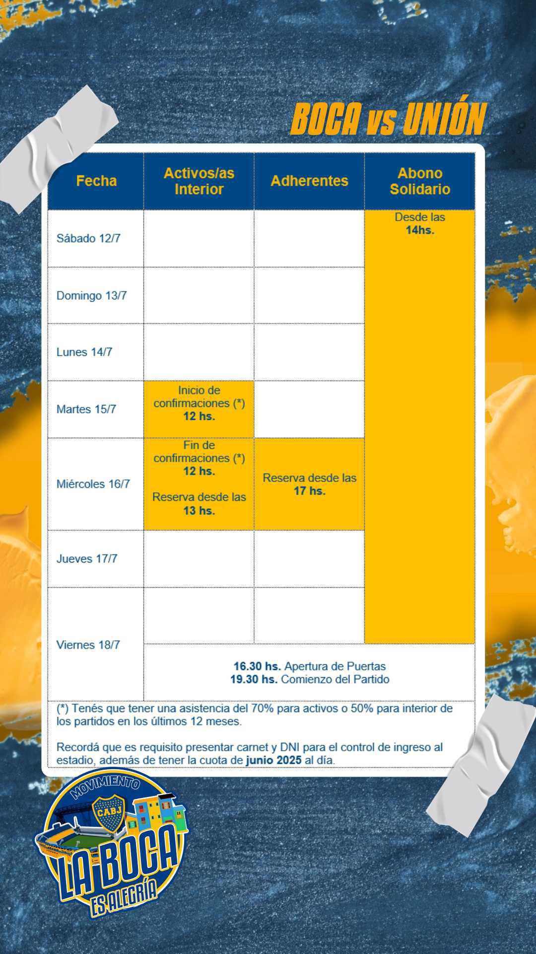 Info importante para el próximo partido