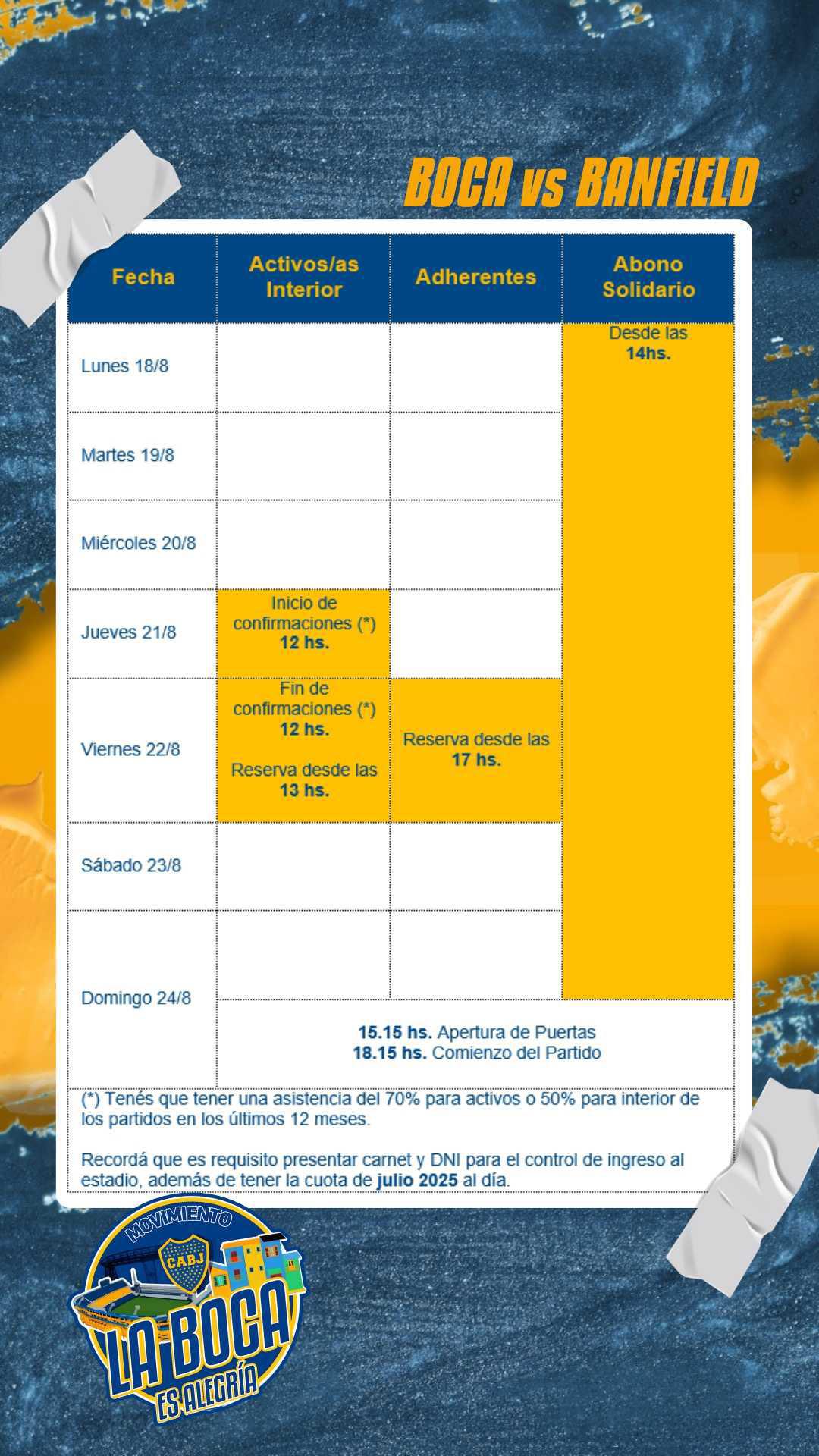 Info importante para el próximo partido.