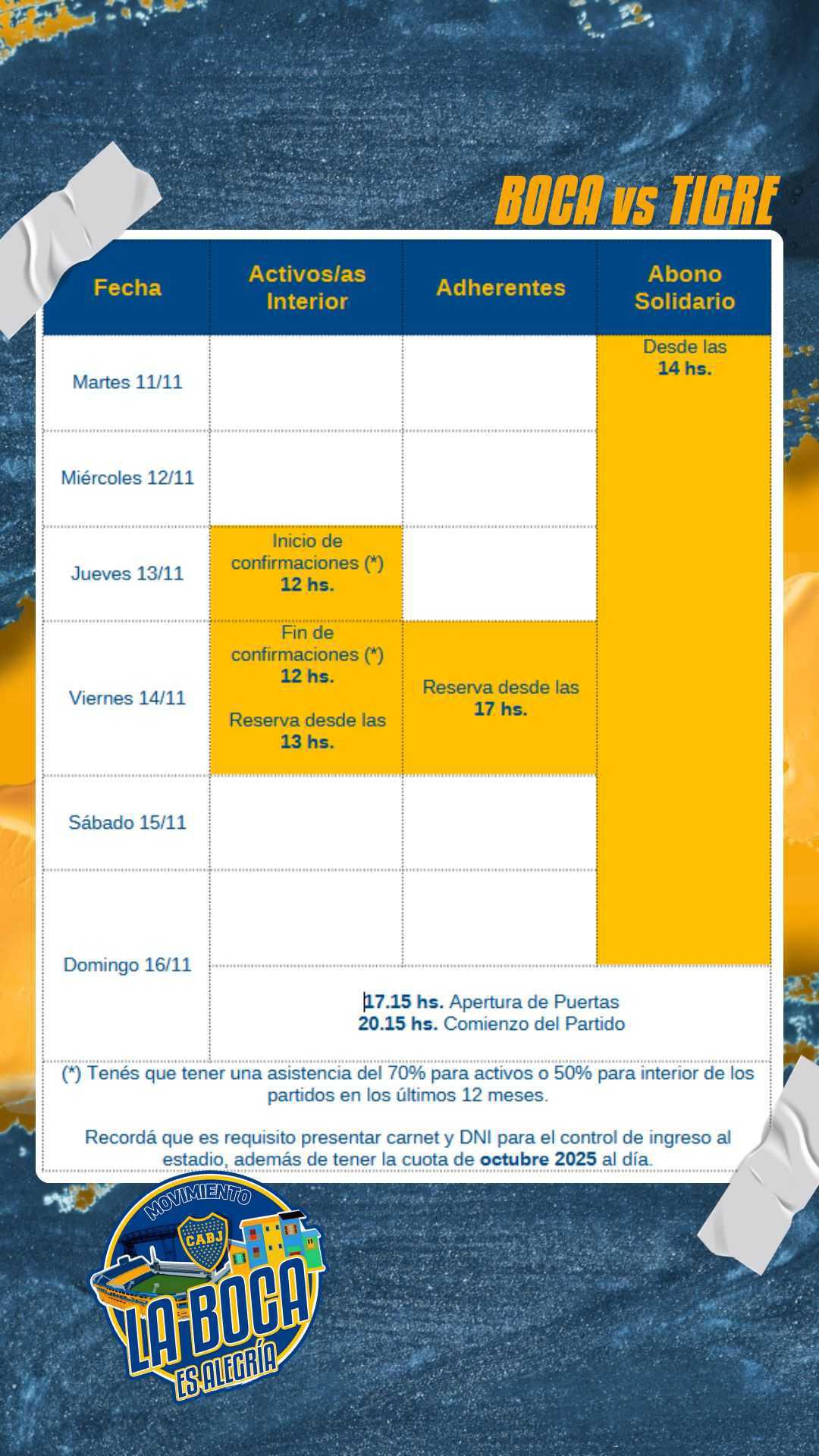Info importante para el próximo partido.