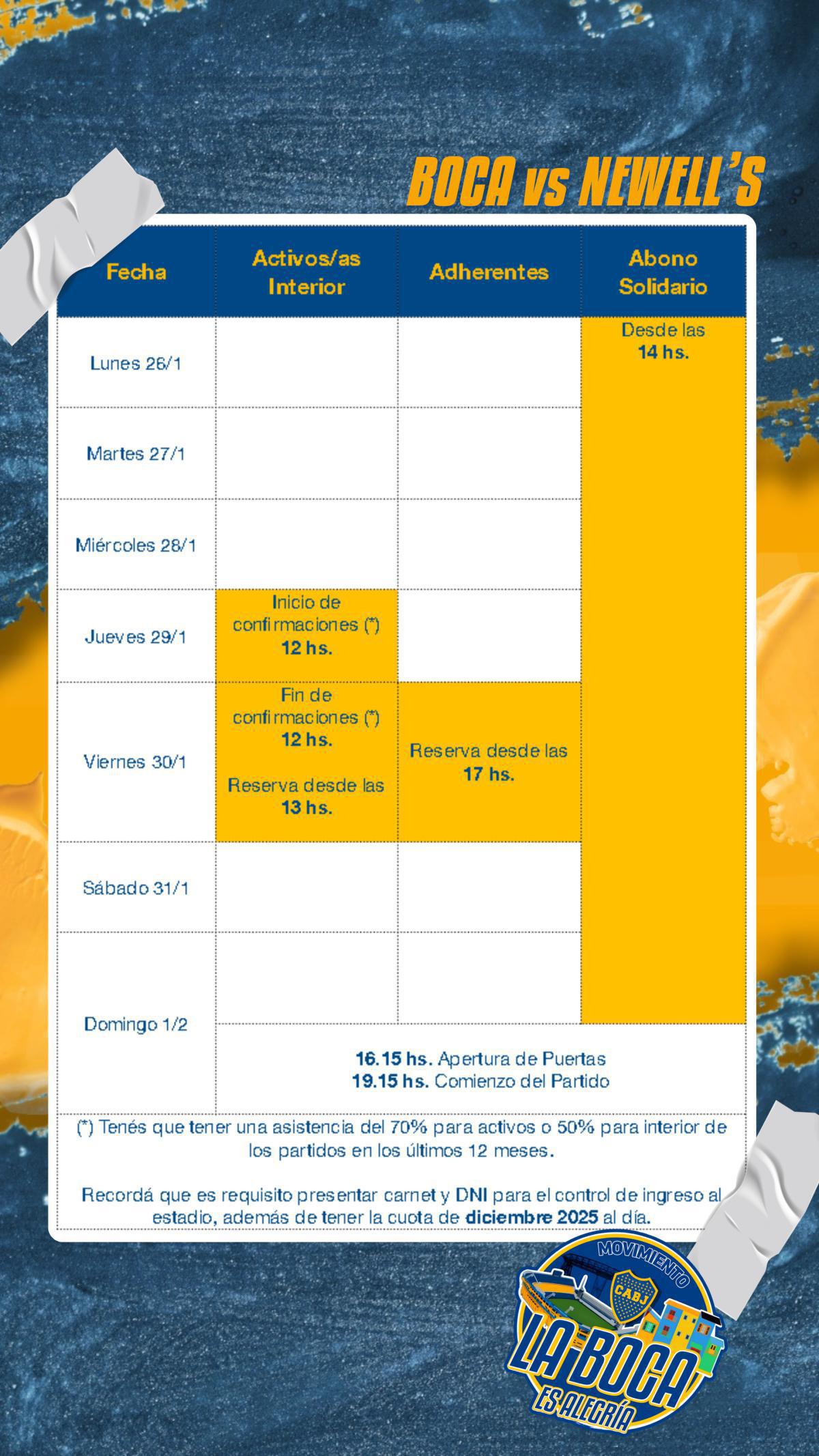 Info importante para el próximo partido
