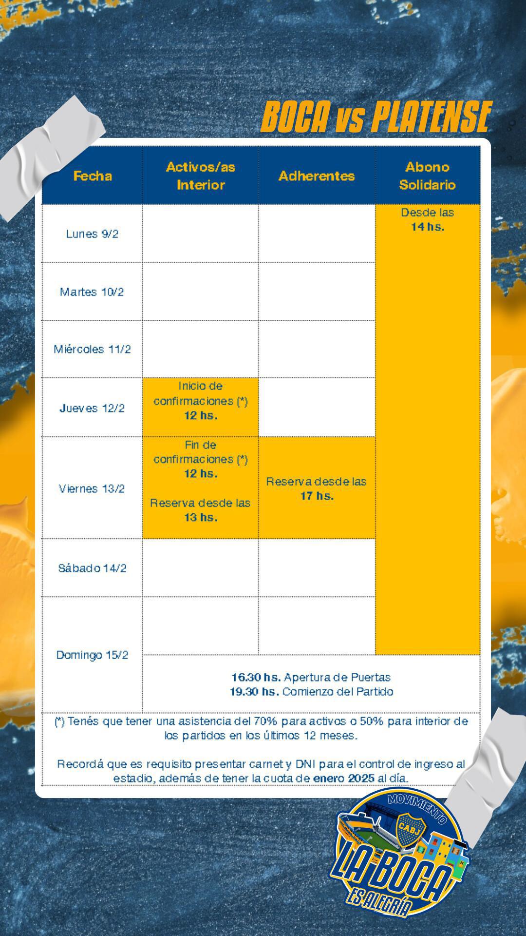 Info importante para el próximo partido