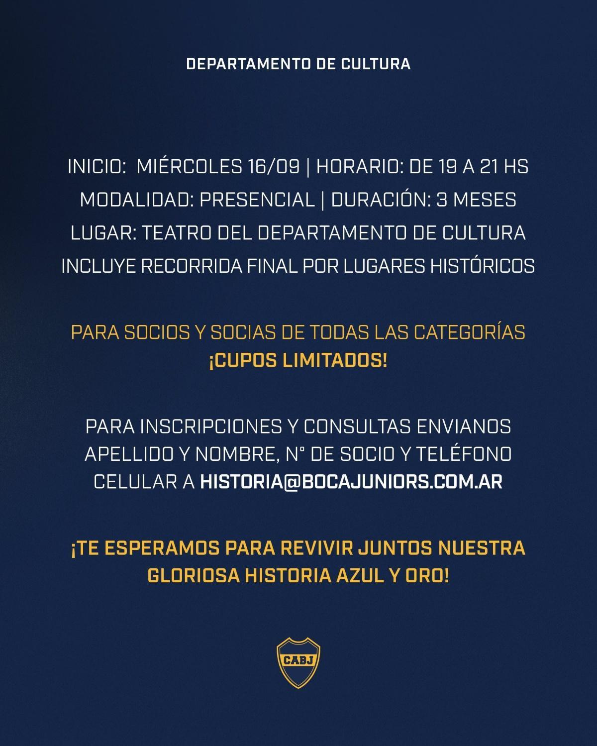 ¡Inscripciones abiertas para el Curso de Historia de Boca! 💙💛💙