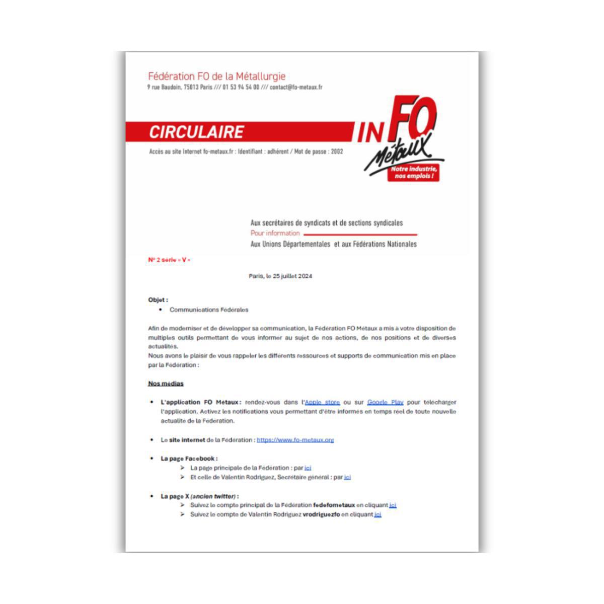CIRCULAIRE 1 V - Bilan du Congrès et période estivale CIRCULAIRE 1 V - Bilan du Congrès et période estivale