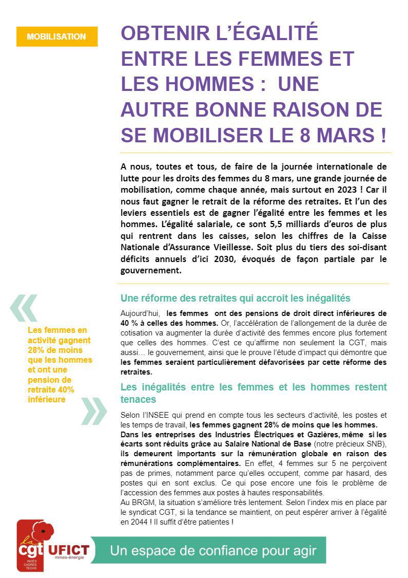 Obtenir l’égalité entre les femmes et les hommes !