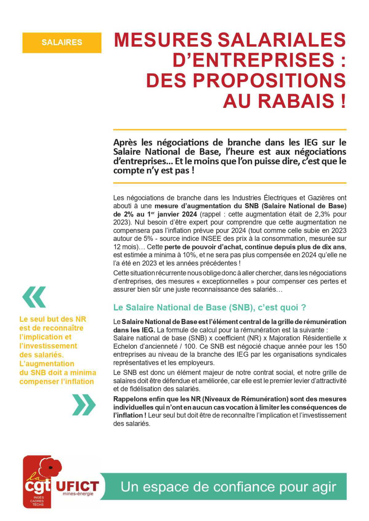 Mesures salariales d’entreprises: des propositions au rabais !