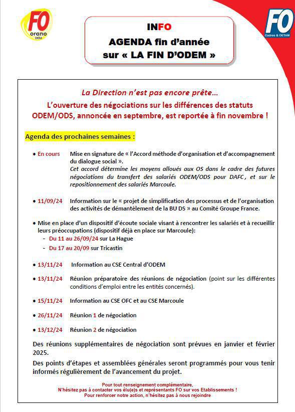 Agenda de fin d'année sur la "fin d'ODEM"