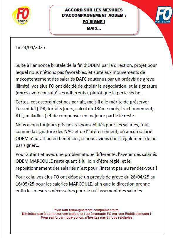 Position FO sur l'accord AODEM