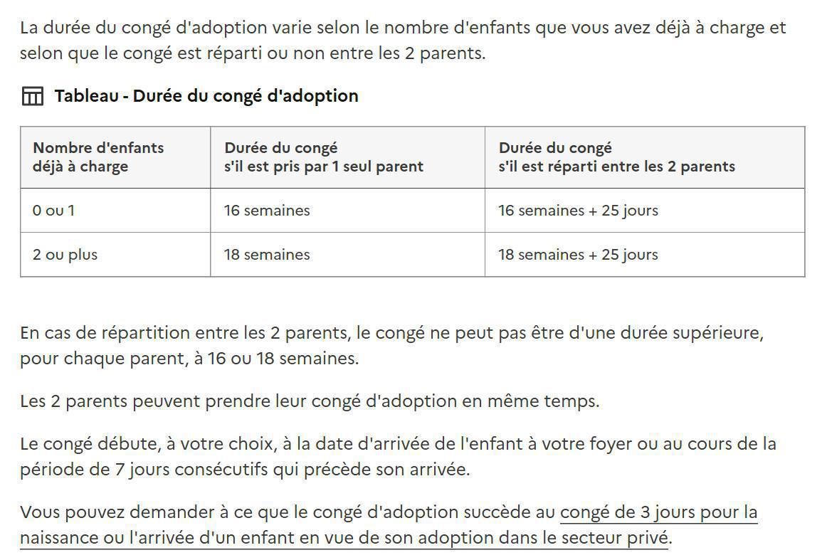 Congé de paternité et d'accueil de l'enfant / Congé d'adoption