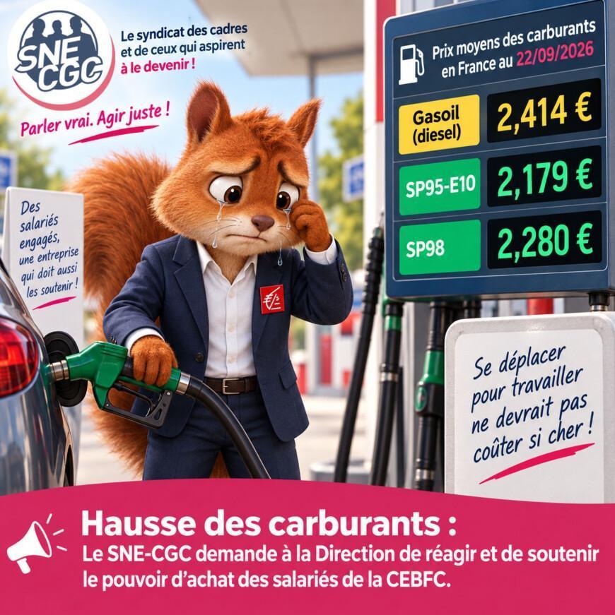 ⛽ HAUSSE DES PRIX DES CARBURANTS : LE SNE-CGC INTERPELLE LA DIRECTION DE LA CEBFC ! ⛽ HAUSSE DES PRIX DES CARBURANTS : LE SNE-CGC INTERPELLE LA DIRECTION DE LA CEBFC !