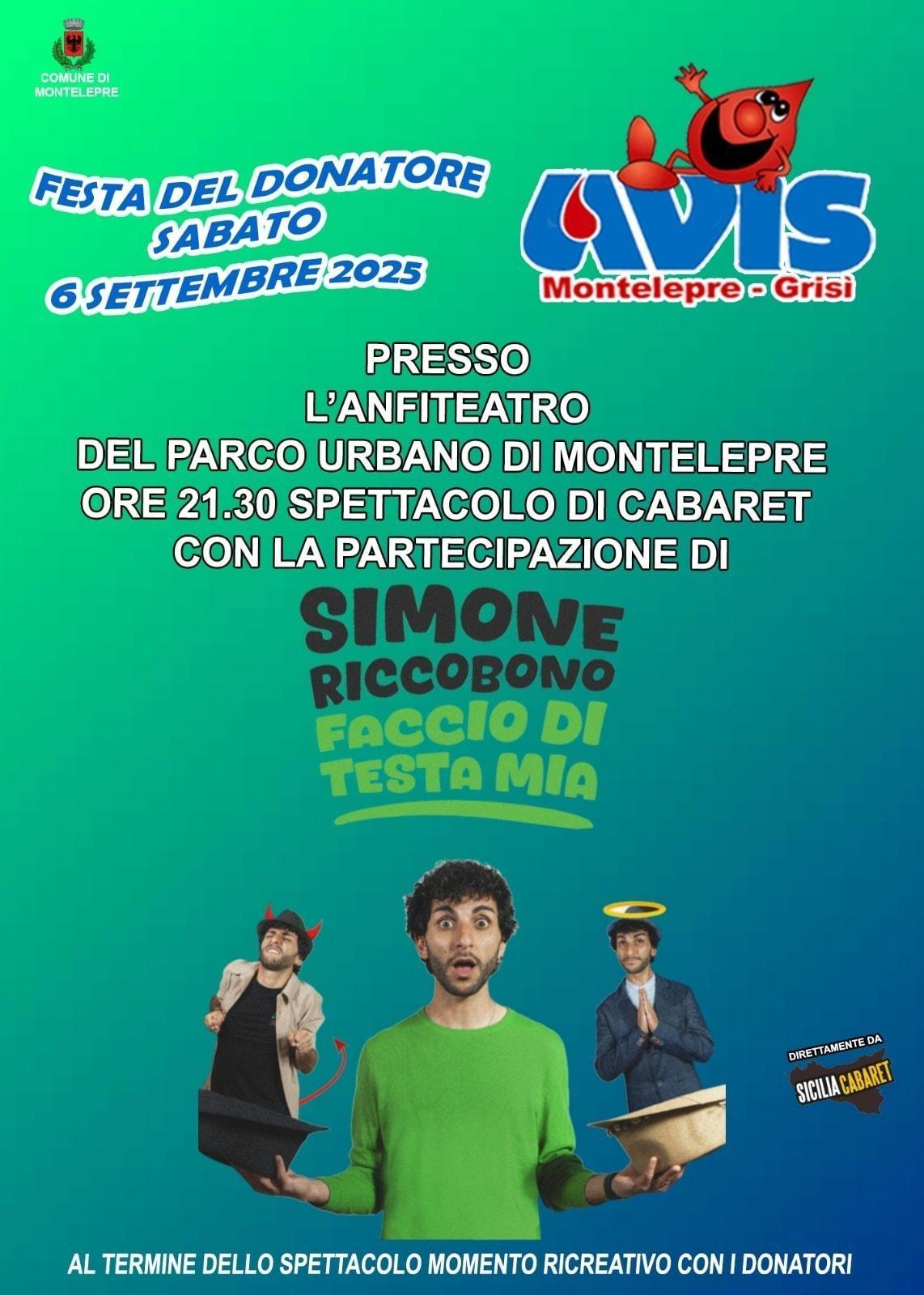 Spettacolo di Cabaret con Simone Riccobono "Faccio di Testa mia" (inizio ore 21.30)