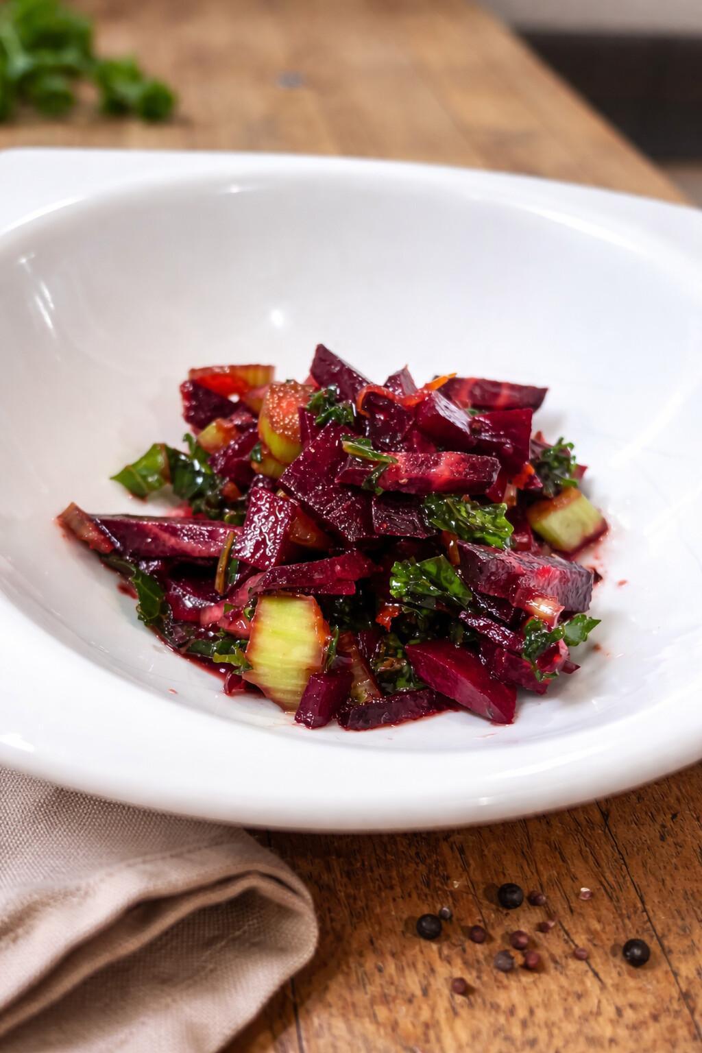 Rezept der Woche: Lila-Möhren–Sellerie–Rote-Bete-Salat mit Meyer-Zitronen-Dressing
