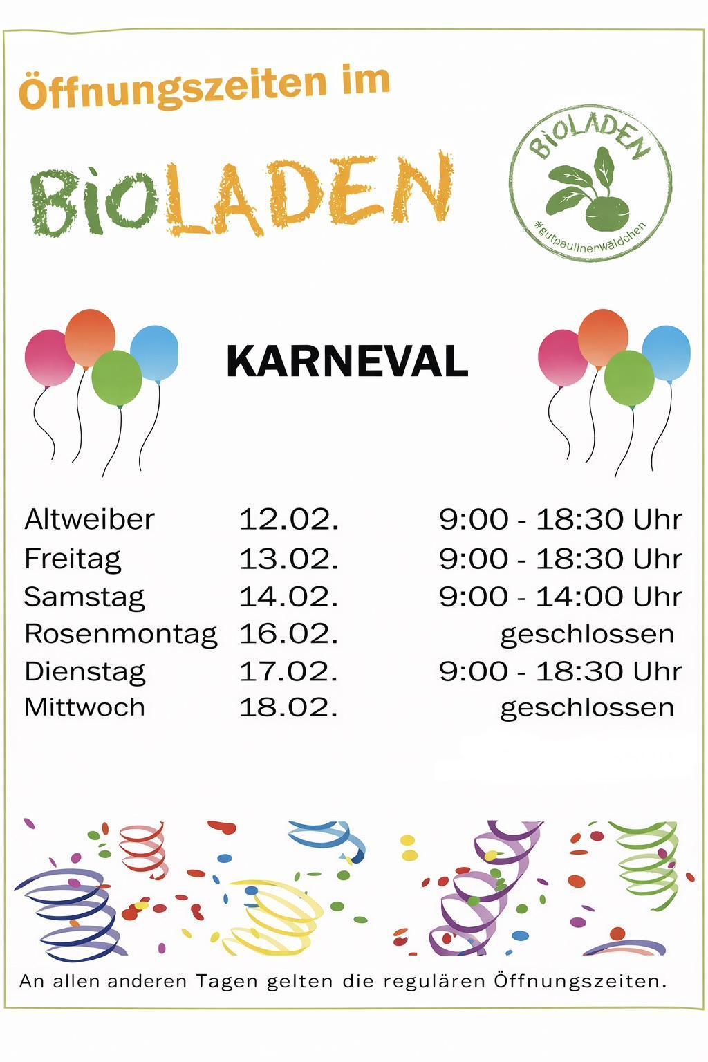 Öffnungszeiten Karneval
