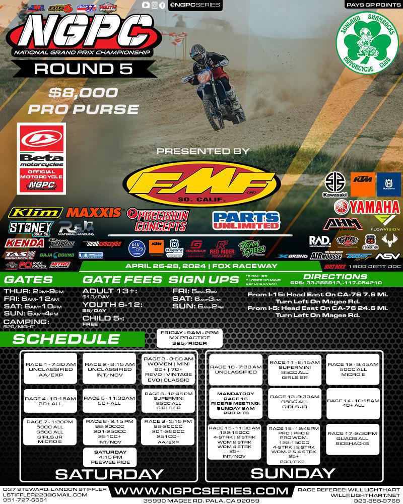 Round 5 – Shamrocks MC Fox Raceway Grand Prix – Pala, CA