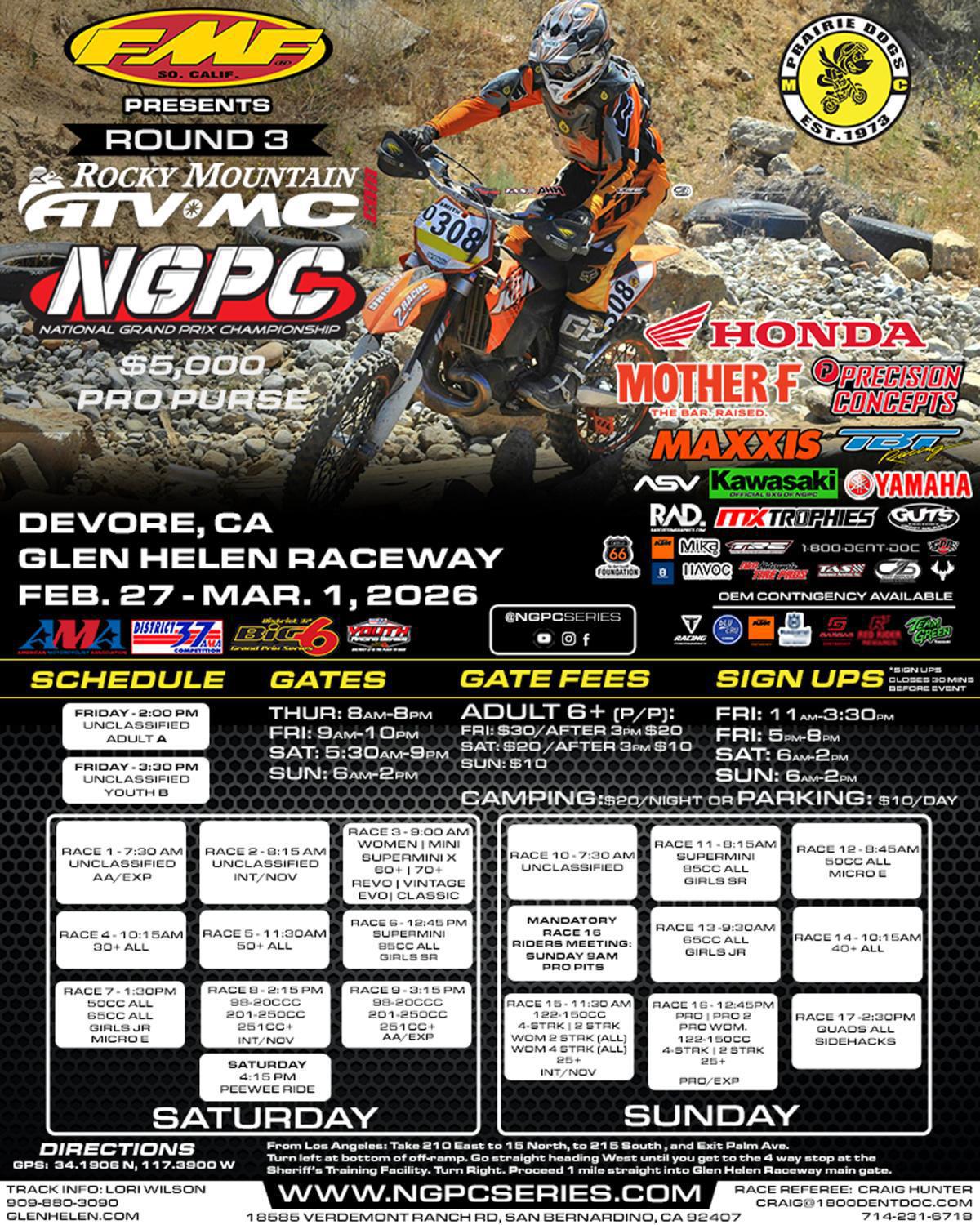 Round 3 – Prairie Dogs MC Glen Helen Grand Prix – San Bernardino, CA