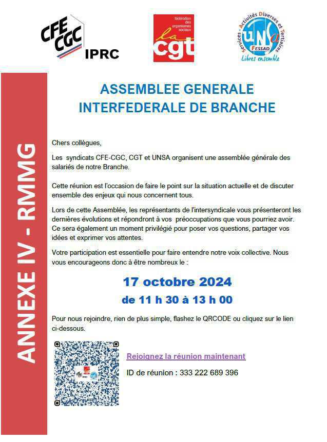 Assemblée Générale des salariés le 17 octobre 2024 - Annexe IV et RMMG de branche
