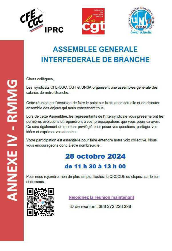 Assemblée Générale des salariés le 28 octobre 2024 - Annexe IV et RMMG de branche