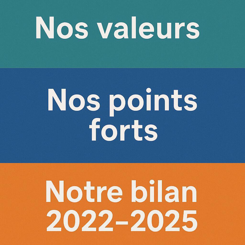 Nos valeurs, nos points forts, notre bilan 2022-2025