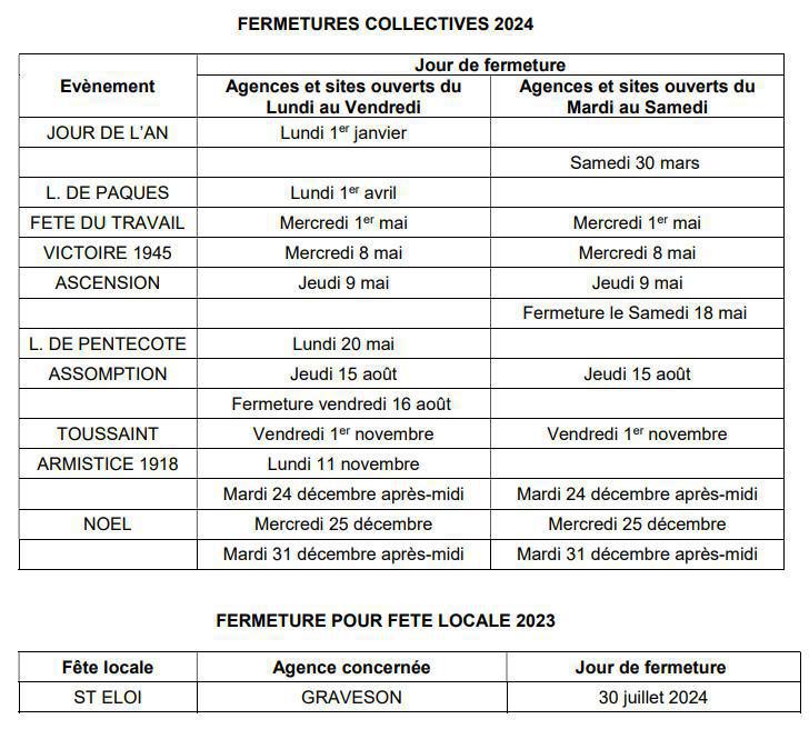 📆 CALENDRIER DES FERMETURES COLLECTIVES 2024 📆 
