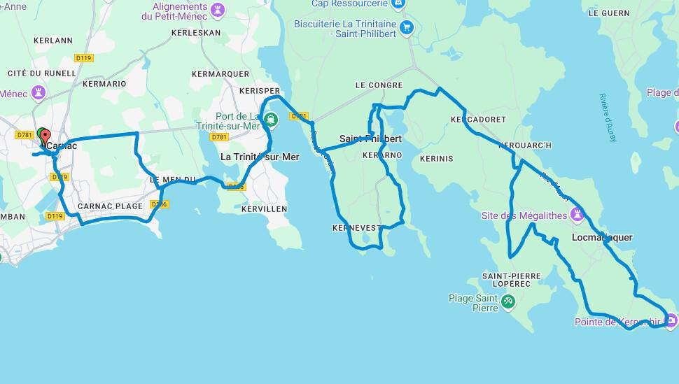 44km Boucle Saint-Philibert – Locmariaquer au départ de Carnac 