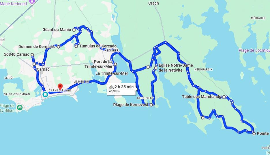 🚴‍♂️47km Boucle Saint-Philibert – Locmariaquer au départ de Carnac 