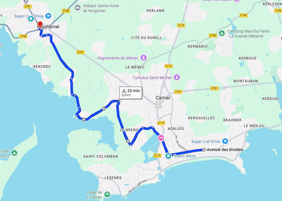 🚴‍♂️Trajet direct De Carnac plage à Plouharnel 8,5 km