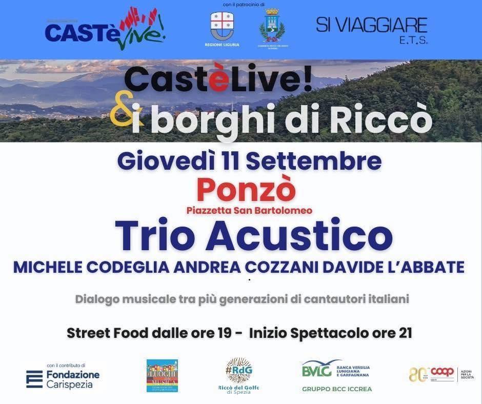 Trio Acustico Michele Codeglia, Andrea Cozzani, Davide L'Abbate (inizio spettacolo ore 21 - Street Food dalle ore 19)