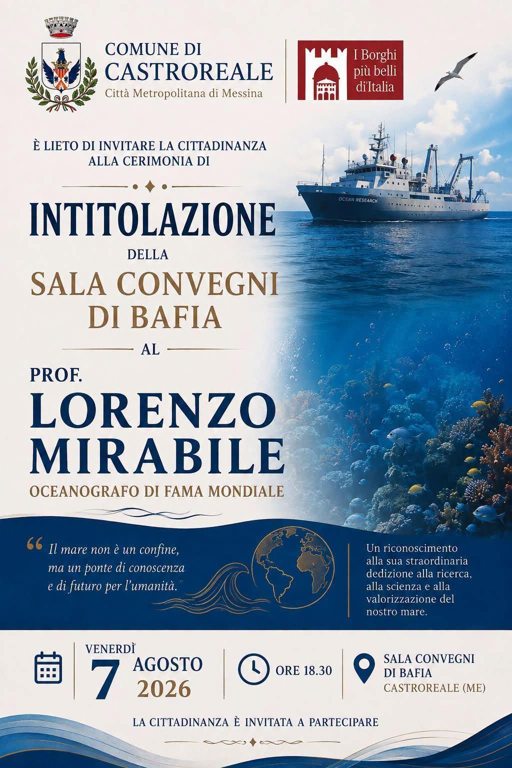 Intitolazione Sala Convegni Oceanografo Lorenzo Mirabile (Inizio ore 18.00)