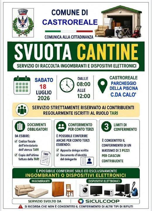 Servizio "Svuota Cantine" (dalle ore 08:00 alle ore 12:00)