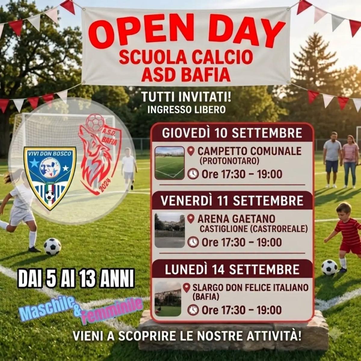 Open Day Scuola Calcio ASD Bafia (inizio ore 17:30 fine ore19:00)