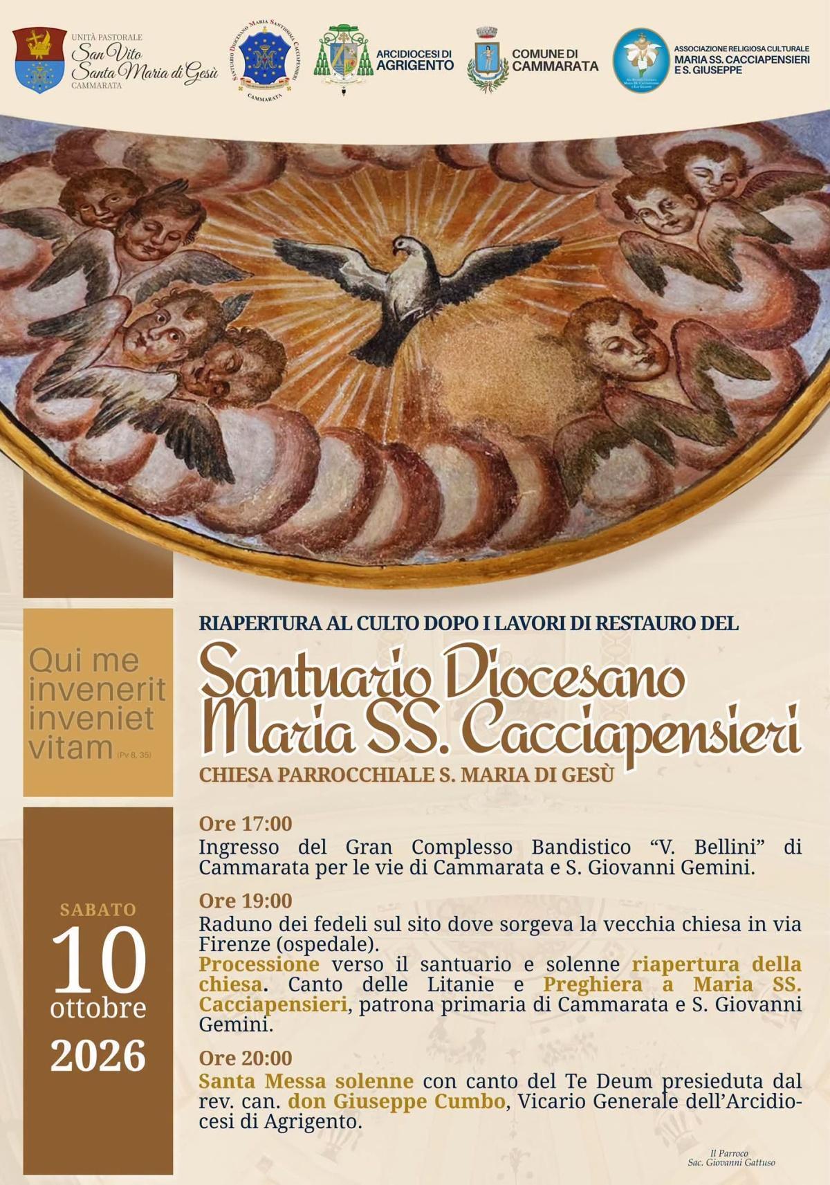 Apertura al Culto 𝑺𝒂𝒏𝒕𝒖𝒂𝒓𝒊𝒐 𝑴𝒂𝒓𝒊𝒂 𝑺𝑺. 𝑪𝒂𝒄𝒄𝒊𝒂𝒑𝒆𝒏𝒔𝒊𝒆𝒓𝒊 𝒅𝒊 𝑪𝒂𝒎𝒎𝒂𝒓𝒂𝒕𝒂 (inizio ore 17.00)