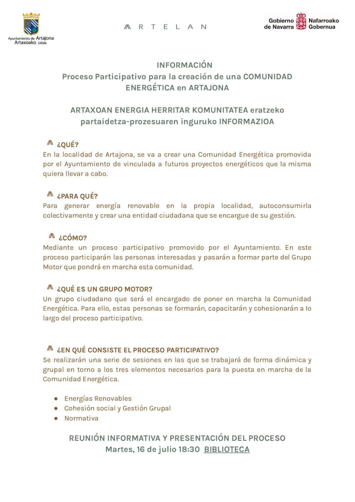 Creación de una Comunidad Energética en Artajona