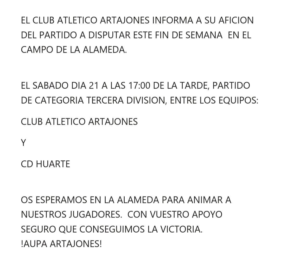 ¡Apoya al Club Atlético Artajones este fin de semana!