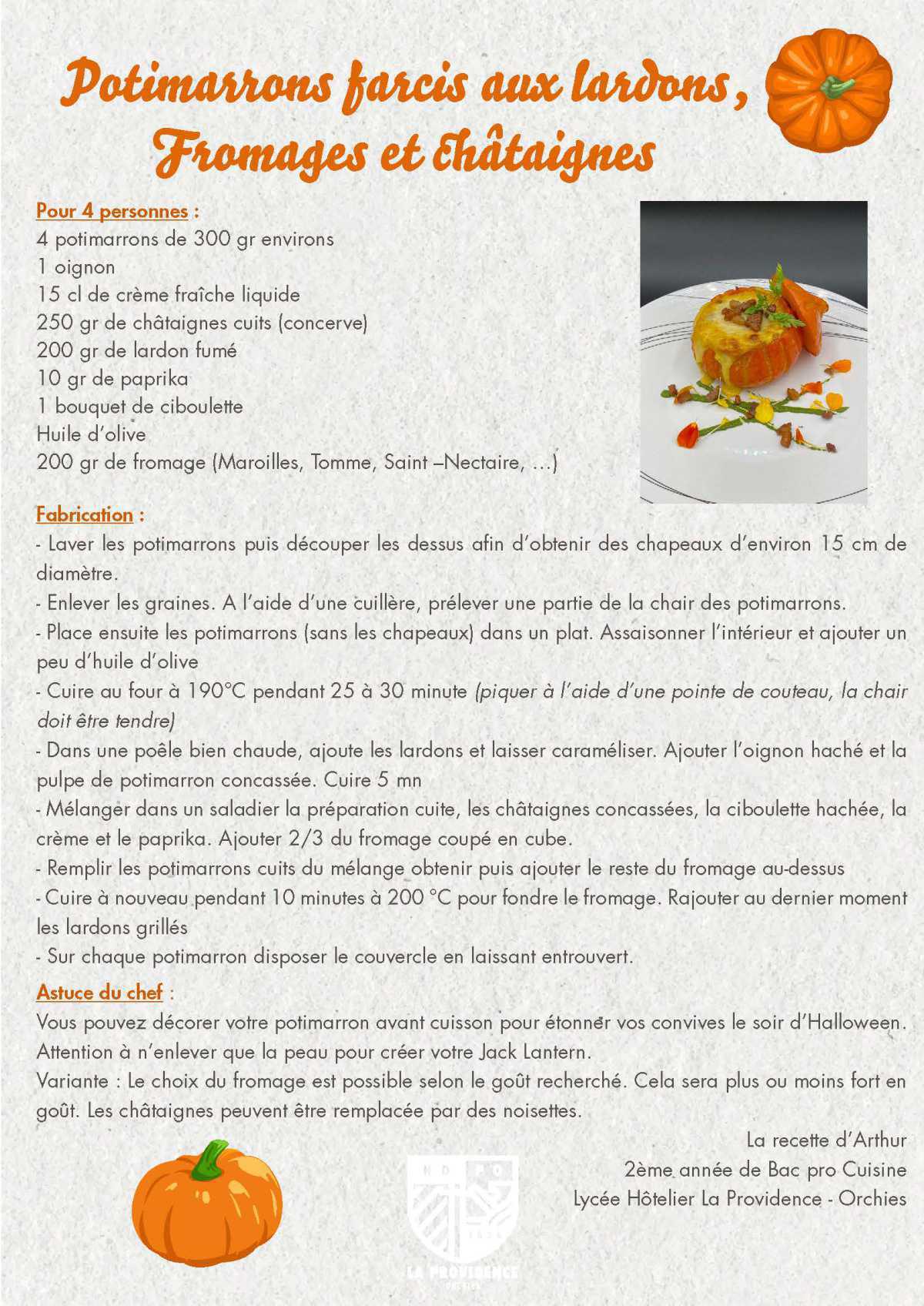 Recette Potimarrons farcis aux lardons, Fromages et châtaignes