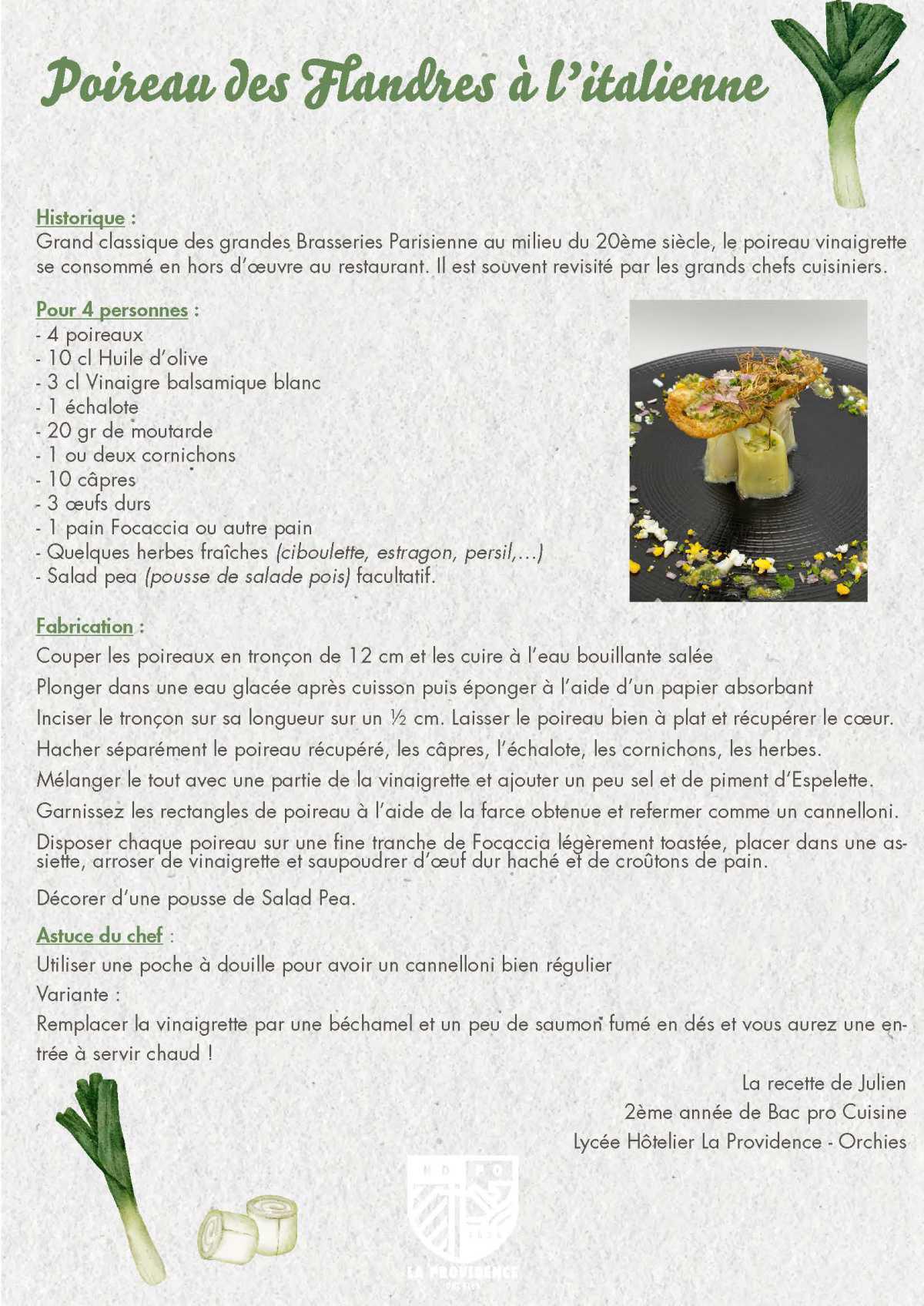 Recette Poireau des Flandres à l’italienne