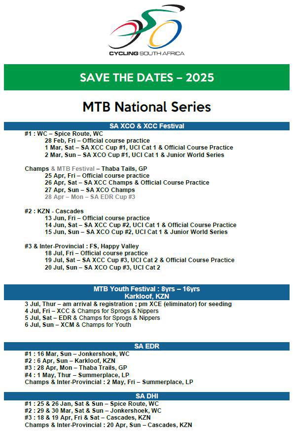 MTB National Series 2025 - Save the dates