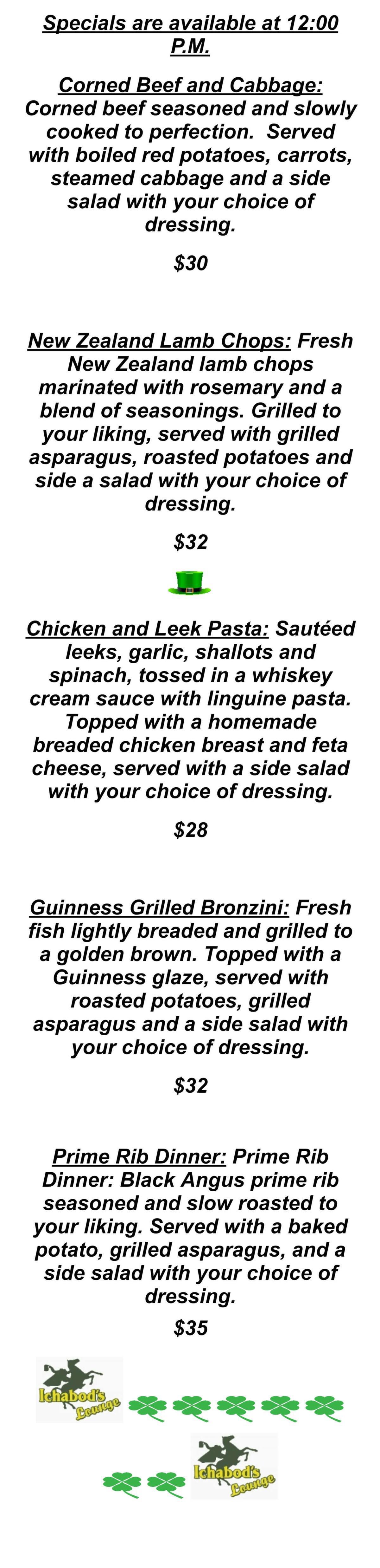 Ichabod’s Lounge St. Patrick's Day Specials