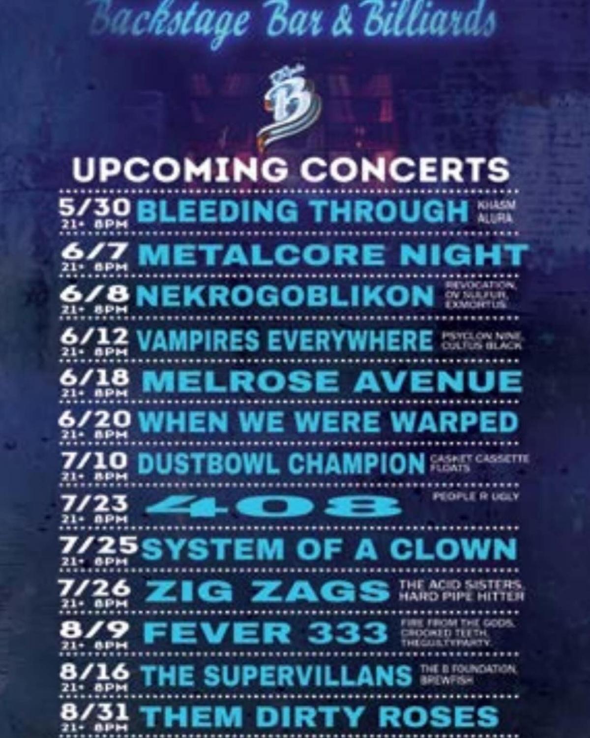 Backstage Bar & Billiards Upcoming Events