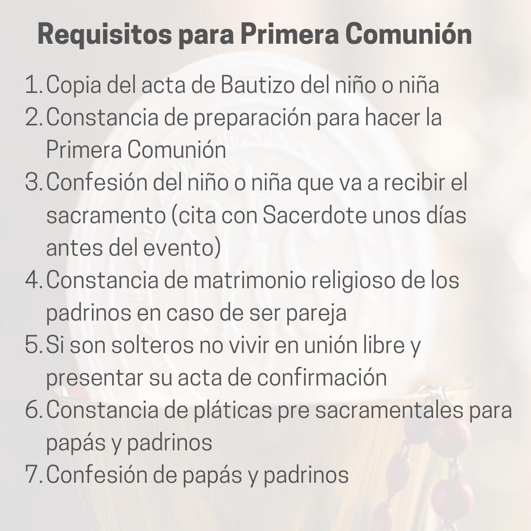 Requisitos para Primera Comunión