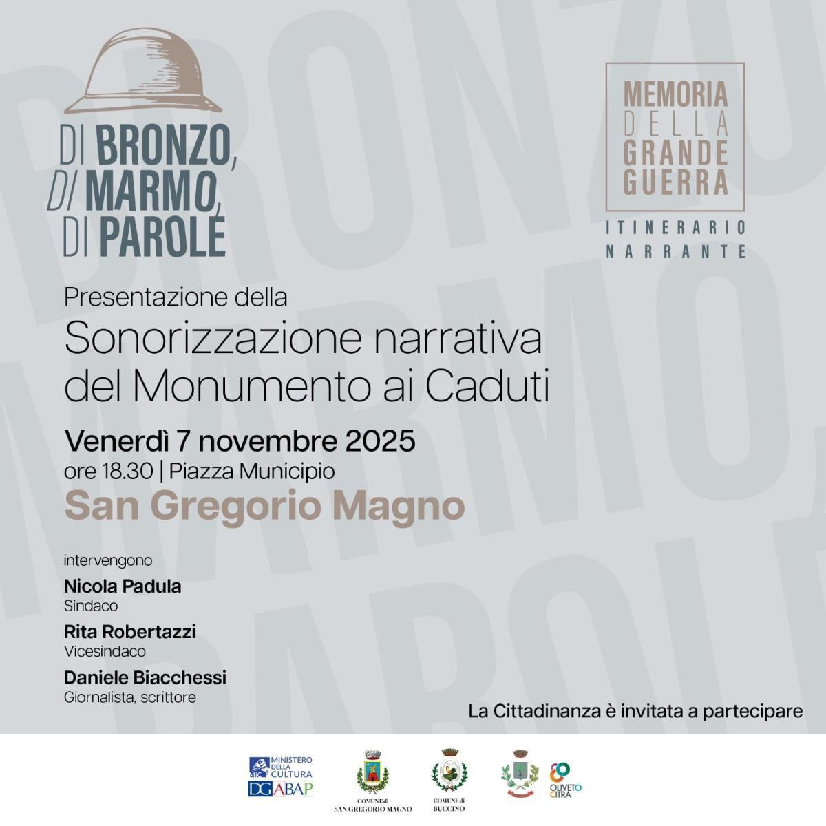 Presentazione della Sonorizzazione narrativa del Monumento ai Caduti (inizio ore 18.30) Presentazione della Sonorizzazione narrativa del Monumento ai Caduti (inizio ore 18.30)