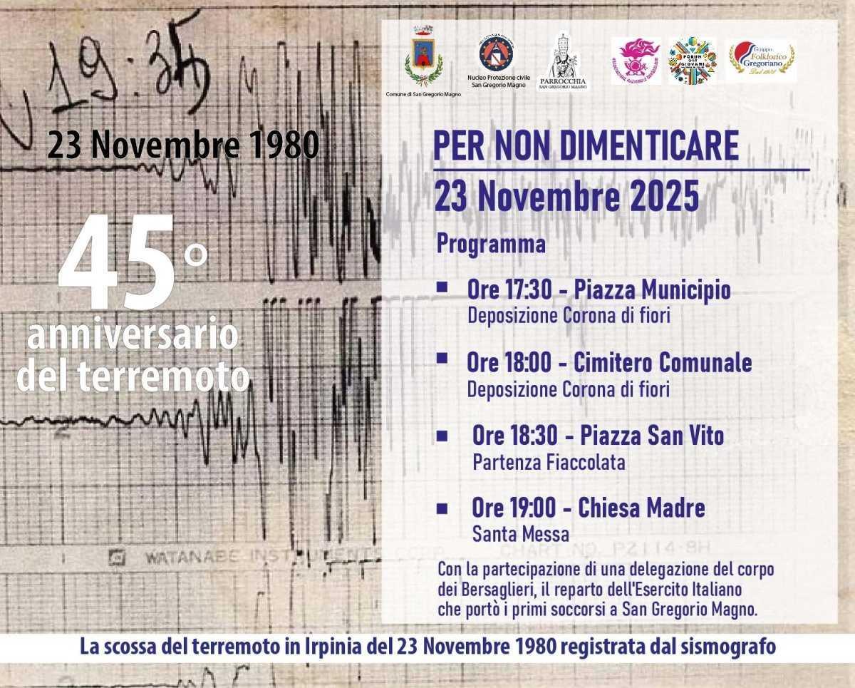 45° anniversario del terremoto del 1980 (dalle ore 17.30) 45° anniversario del terremoto del 1980 (dalle ore 17.30)