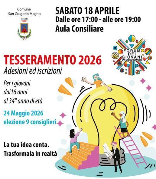 Forum dei Giovani: tesseramento 2026 (dalle ore 17:00 alle ore 19:00)