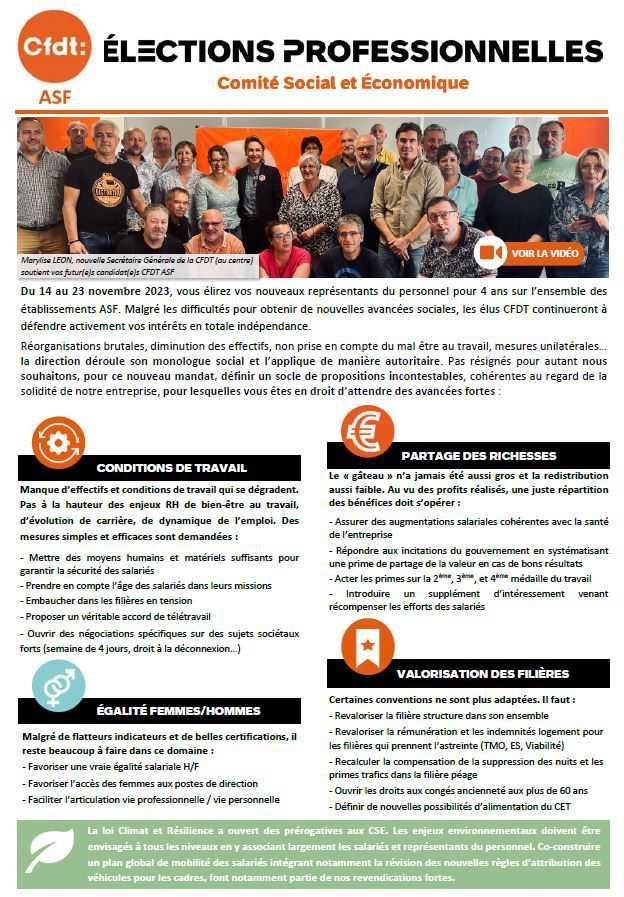 Elections professionnelles : le programme et les listes des candidats CFDT ASF Elections professionnelles : le programme et les listes des candidats CFDT ASF